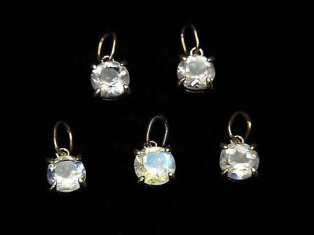 [Video][Japan]High Quality Rainbow Moonstone AAA Round Faceted 4x4x3mm Pendant [K10 Yellow Gold] 1pc