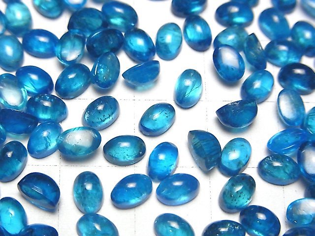 [Video] High Quality Neon Blue Apatite AA++ Oval Cabochon 6x4mm 3pcs