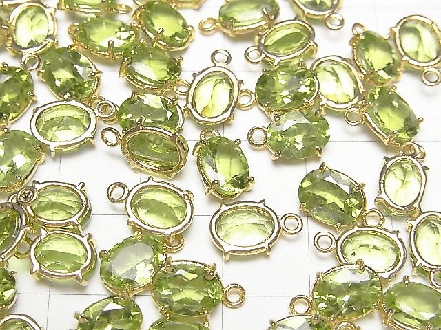 [Video] High Quality Peridot AAA Bezel Setting Oval Faceted 8x6mm 18KGP 2pcs