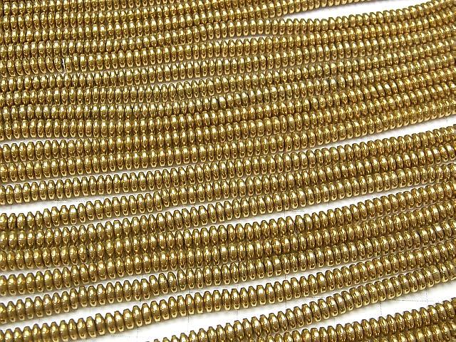 Hematite Roundel 4x4x1mm Gold Coating 1strand beads (aprx.15inch / 38cm)