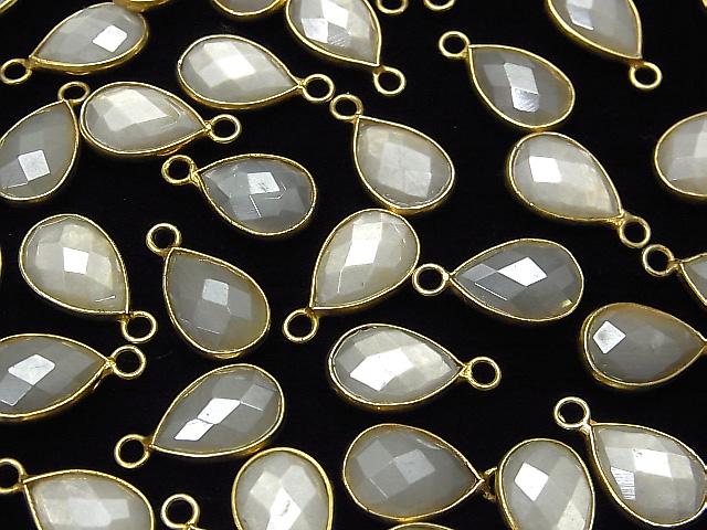[Video] White color Moonstone AA ++ Bezel Setting Faceted Pear Shape 13x9mm Coating [One Side] 18KGP 3pcs