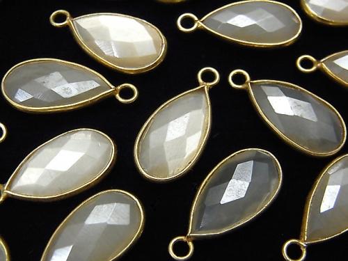 [Video] White color Moonstone AA ++ Bezel Setting Faceted Pear Shape 17x9mm Coating [One Side] 18KGP 3pcs