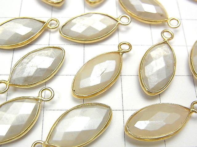 [Video] White color Moonstone AA ++ Bezel Setting Faceted Marquise 17x9mm Coating [One Side] 18KGP 3pcs