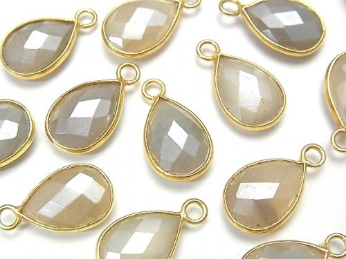 [Video] Gray Color Moonstone AA ++ Bezel Setting Faceted Pear Shape 13x9mm Coating [One Side] 18KGP 3pcs