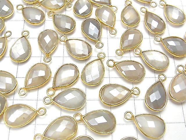 [Video] Gray Color Moonstone AA ++ Bezel Setting Faceted Pear Shape 13x9mm Coating [One Side] 18KGP 3pcs