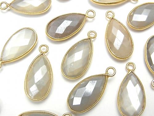 [Video] Gray Color Moonstone AA ++ Bezel Setting Faceted Pear Shape 17x9mm Coating [One Side] 18KGP 3pcs