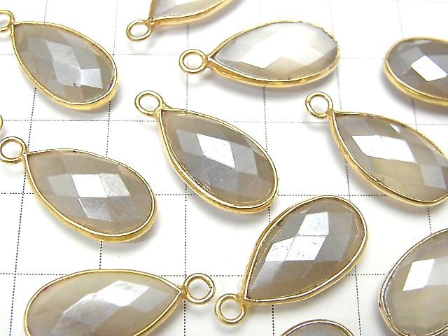 [Video] Gray Color Moonstone AA ++ Bezel Setting Faceted Pear Shape 17x9mm Coating [One Side] 18KGP 3pcs