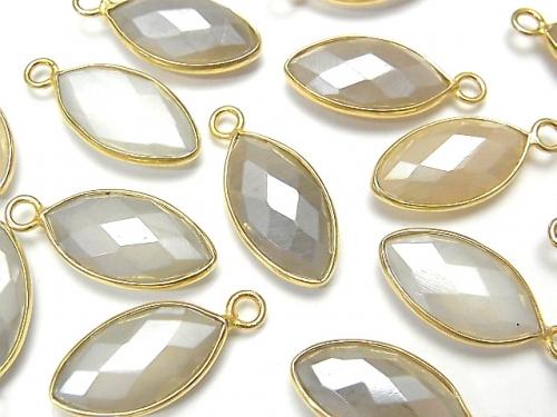 [Video] Gray Color Moonstone AA ++ Bezel Setting Faceted Marquise 17x9mm Coating [One Side] 18KGP 3pcs