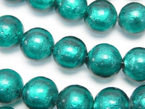 Lampwork Beads Round 12mm [silver foil x blue green] 1strand beads (aprx.10inch/26cm)