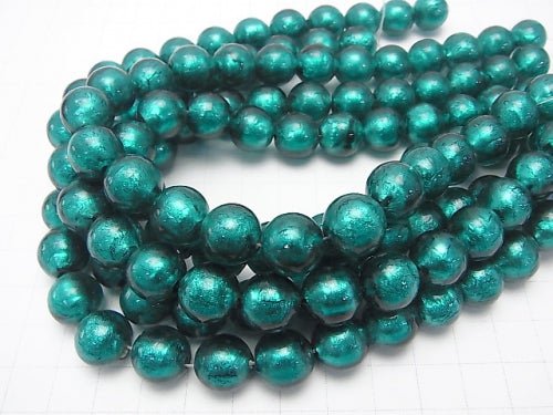 Lampwork Beads Round 12mm [silver foil x blue green] 1strand beads (aprx.10inch/26cm)