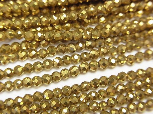 [Video]High Quality! Hematite Faceted Round 2mm gold coated 1strand beads (aprx.15inch/36cm)