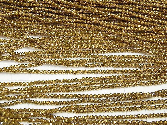 [Video]High Quality! Hematite Faceted Round 2mm gold coated 1strand beads (aprx.15inch/36cm)