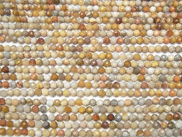 [Video]High Quality! Fossil Coral Faceted Round 4mm 1strand beads (aprx.15inch/37cm)