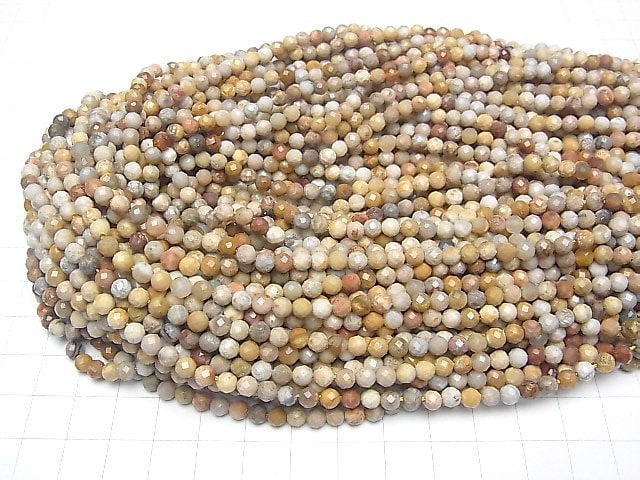 [Video]High Quality! Fossil Coral Faceted Round 4mm 1strand beads (aprx.15inch/37cm)