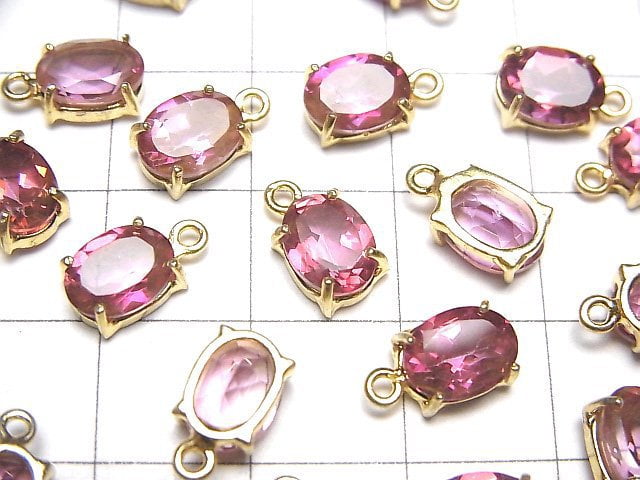 [Video]High Quality Pink Topaz AAA Bezel Setting Oval Faceted 8x6mm 18KGP 1pc