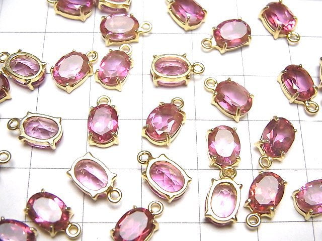 [Video]High Quality Pink Topaz AAA Bezel Setting Oval Faceted 8x6mm 18KGP 1pc