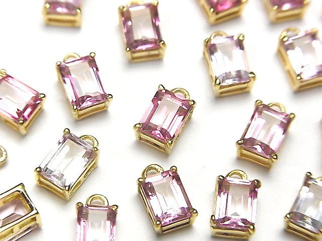 [Video] High Quality Pink Topaz AAA Bezel Setting Rectangle Faceted 7x5mm 18KGP 1pc