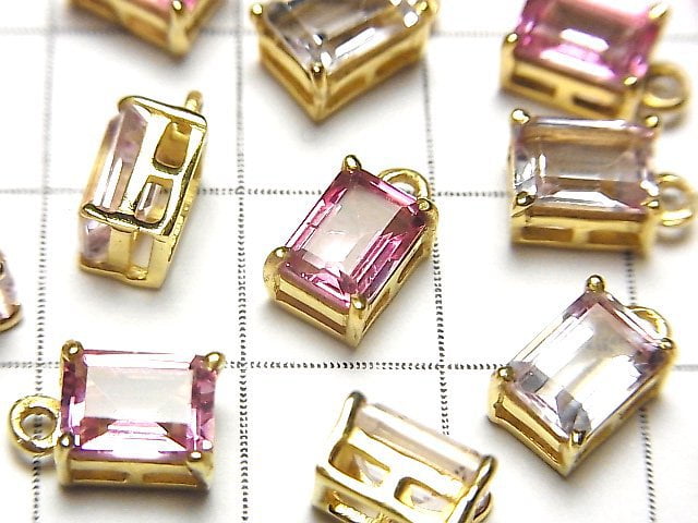 [Video] High Quality Pink Topaz AAA Bezel Setting Rectangle Faceted 7x5mm 18KGP 1pc