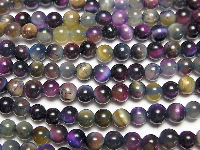 [Video] Mix Tiger's Eye AAA- Round 4mm 1strand beads (aprx.15inch / 36cm)