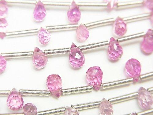 [Video] High Quality Pink Sapphire AAA Drop Faceted Briolette 1strand beads (aprx.7inch / 17cm)
