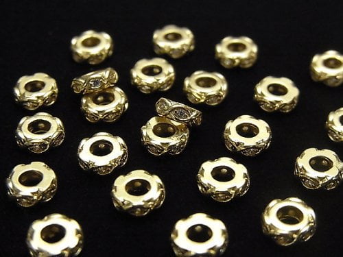 Metal parts Roundel 6x6x2mm Gold (with CZ) 2pcs