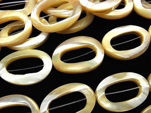 Mother of Pearl MOP Beige Donut Shape Twist Oval 25x18x4mm half or 1strand beads (aprx.14inch/35cm)
