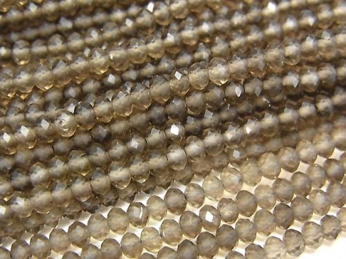 [Video] High Quality! Smoky Quartz AAA Faceted Button Roundel 3x3x2mm 1strand beads (aprx.15inch / 38cm)