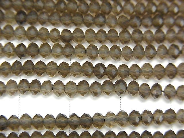 [Video] High Quality! Smoky Quartz AAA Faceted Button Roundel 3x3x2mm 1strand beads (aprx.15inch / 38cm)