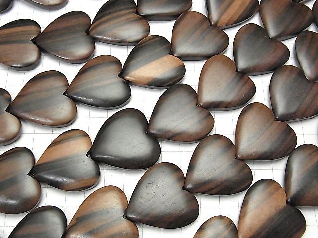 Ebony Wood Vertical Hole Heart 36x35x7mm 1strand beads (aprx.12inch / 30cm)