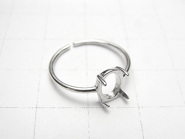 [Video] Silver925 Ring empty frame (Claw Clasp) Oval 8x6mm Rhodium Plated Free Size 1pc