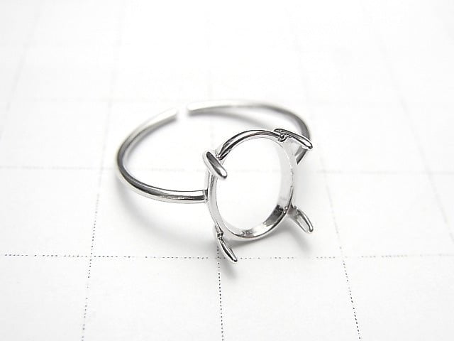 [Video]Silver925 Ring Frame (Prong Setting) Oval 10x8mm Rhodium Plated Free Size 1pc