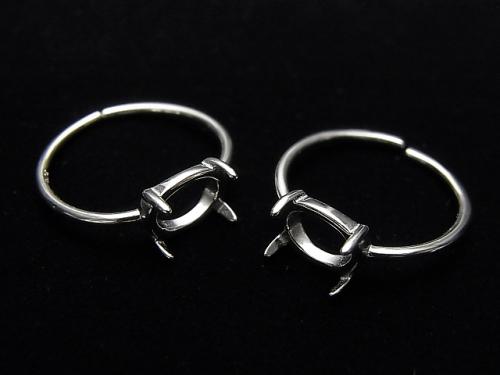 [Video] Silver925 Ring empty frame (Claw Clasp) Sideways Oval 8x6mm Rhodium Plated Free Size 1pc