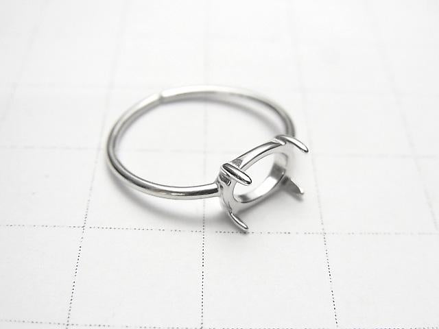 [Video] Silver925 Ring Frame (Prong Setting) Sideways Oval 8x6mm Rhodium Plated Free Size 1pc