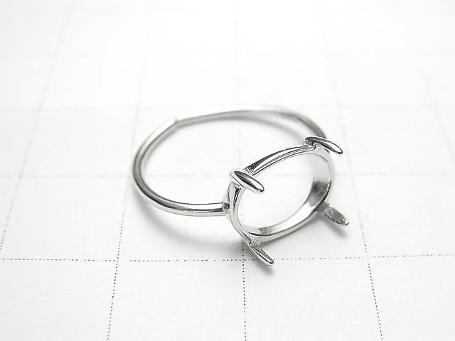 [Video] Silver925 Ring empty frame (Claw Clasp) Sideways Oval 10x8mm Rhodium Plated Free Size 1pc