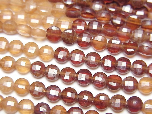 [Video]High Quality! Hessonite Garnet AAA Faceted Coin 4x4x2mm Color Gradation 1strand beads (aprx.15inch/36cm)