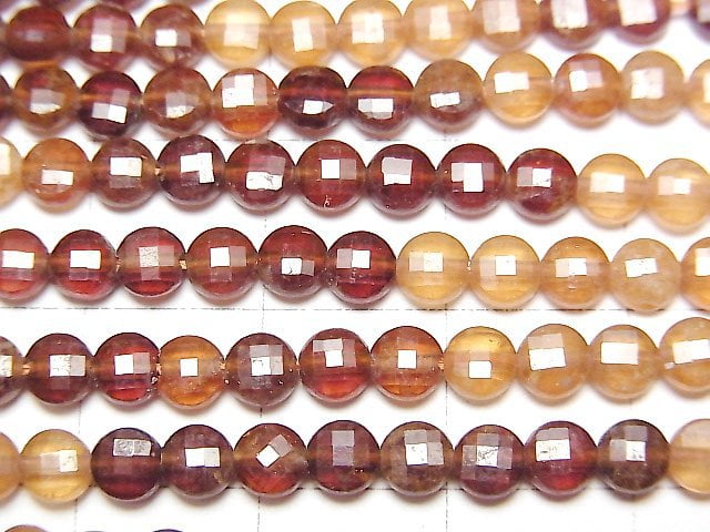 [Video]High Quality! Hessonite Garnet AAA Faceted Coin 4x4x2mm Color Gradation 1strand beads (aprx.15inch/36cm)