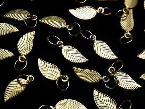 14KGF Leaf Charm with Jump Ring 12x5mm 2pcs