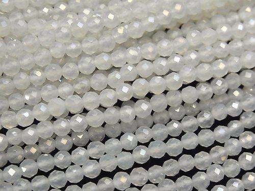 [Video] High Quality! White Chalcedony AAA Faceted Round 4mm Coating 1strand beads (aprx.15inch / 37cm)
