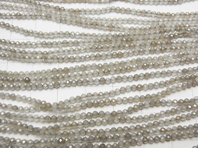 [Video]High Quality! Flash, Gray Onyx Faceted Round 2mm 1strand beads (aprx.15inch/38cm)