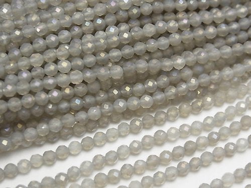 [Video]High Quality! Flash, Gray Onyx Faceted Round 3mm 1strand beads (aprx.15inch/37cm)