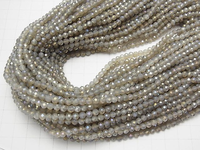 [Video]High Quality! Flash, Gray Onyx Faceted Round 4mm 1strand beads (aprx.15inch/37cm)