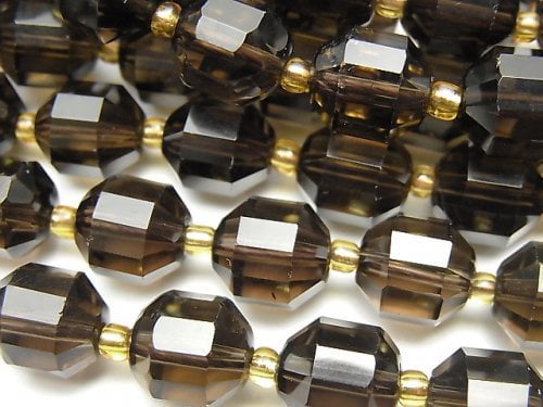 [Video] High Quality Smoky Quartz AAA Double Point Faceted Tube 10x9mm half or 1strand beads (aprx.15inch / 36cm)