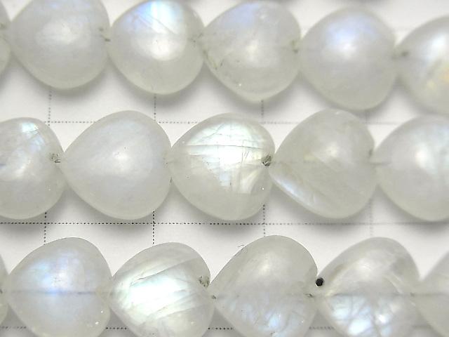 [Video] Rainbow Moonstone AA++ Vertical Hole Heart 10x10mm half or 1strand beads (aprx.6inch / 15cm)