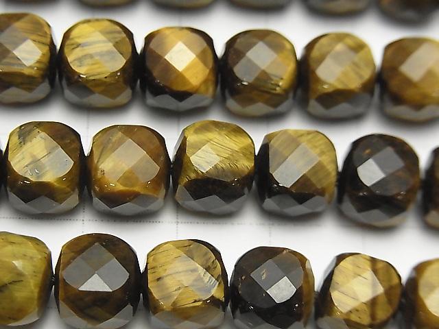 [Video] High Quality! Yellow Tiger's Eye AA++ Cube Shape 8x8x8mm half or 1strand beads (aprx.15inch / 37cm)