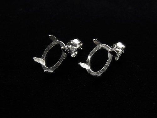 [Video] Silver925 4pcs Prong Setting EarstudsEarrings Frame & Catch Oval 10x8mm Rhodium Plated 1pair (2 pieces)