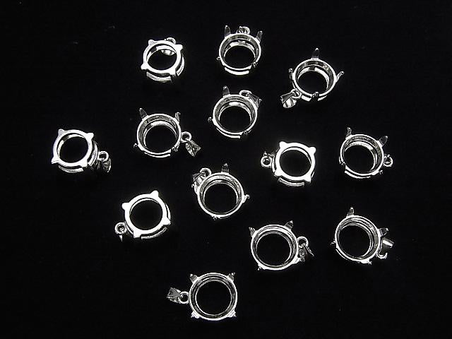 [Video] Silver925 Pendant Frame Round Faceted 10mm Rhodium Plated 1pc