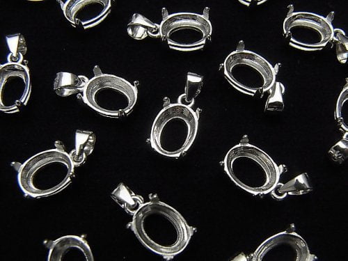 [Video]Silver925 Pendant Frame Oval Faceted 8x6mm Rhodium Plated 1pc