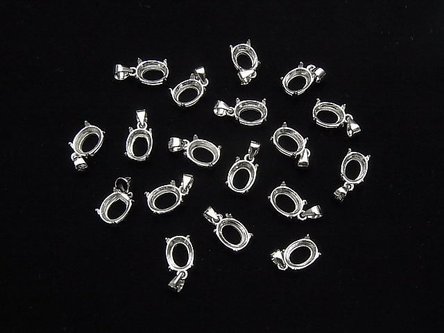 [Video]Silver925 Pendant Frame Oval Faceted 8x6mm Rhodium Plated 1pc