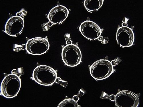 [Video] Silver925 Pendant Empty Frame Oval Faceted 10x8mm Rhodium Plated 1pc