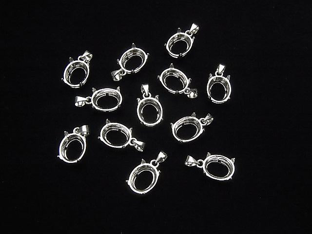 [Video] Silver925 Pendant Frame Oval Faceted 10x8mm Rhodium Plated 1pc